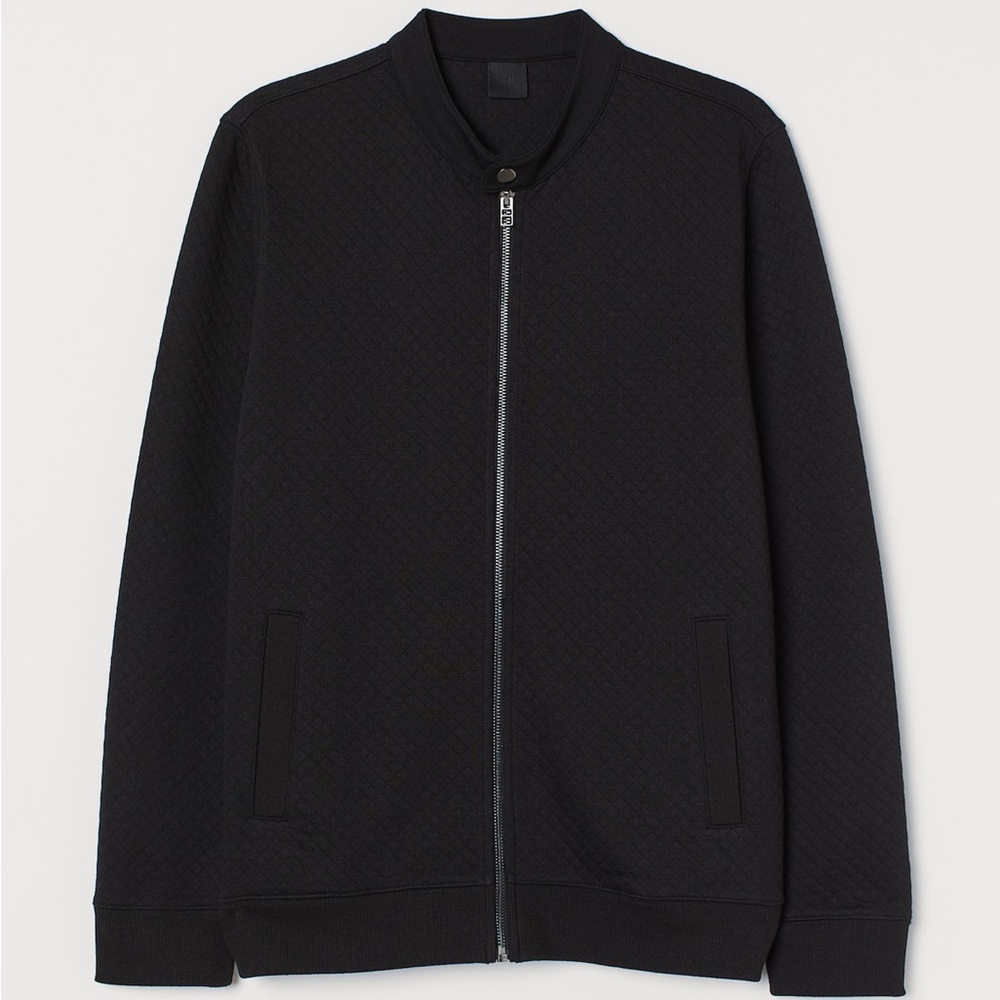 Women's H&M Quilted Black Full Zip Up Jacket Medium Casual Cozy‎ Relaxed